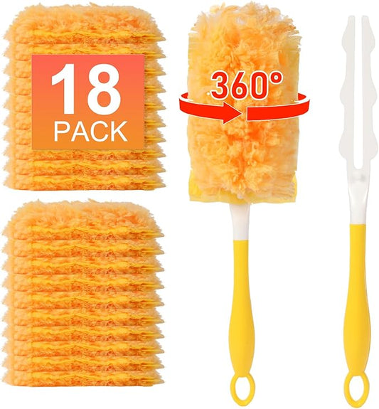 18 Count Duster Refill for Swiffer Duster with 1 Handle - 360° Multi-Surface Larger Size Feather Dusters, Disposable Duster Kit for Cleaning Home, Furniture, Blinds and Ceiling Fans