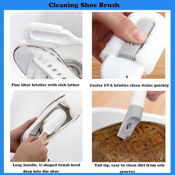 2Pack Shoe Cleaning Brush,Sneaker Shoe Cleaner Brush, Soft Bristle Cleaning Shoes Scrubber,Long Handle Shoe Scrubbing Brush,White Sneaker Cleaner Brush,Shoe Brushes for Cleaning (Blue)