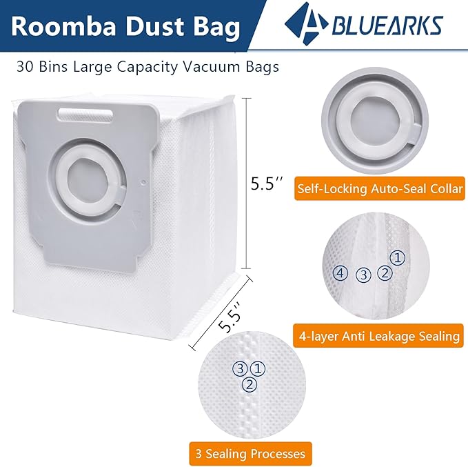 Bluearks 16Pcs Parts Compatible with Roomba i1+ J7 i7+ i3+ i4+ EVO i6+ i8+ i7 J7+ Plus E5 E6 E7 Robot Vacuum Cleaner Accessories Kit, 2 Rubber Main Brush 4 Filters 4 Side Brushes 6 Vacuum Bags