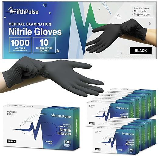 Black Large Nitrile Gloves Case of 1000 - Medical Grade - Latex-Free, Powder-Free - Disposable Nitrile Gloves - Medical Exam, Lab, and Industrial Use