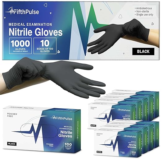 Black X Large Nitrile Gloves Case of 1000 - Medical Grade - Latex-Free, Powder-Free - Disposable Nitrile Gloves - Medical Exam, Lab, and Industrial Use