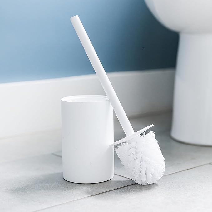 Yew Design Matte White Toilet Bowl Brush for Bathroom with Holder - Bathroom Cleaner Scrubber with Sleek Design, Sturdy, and Durable Bristles