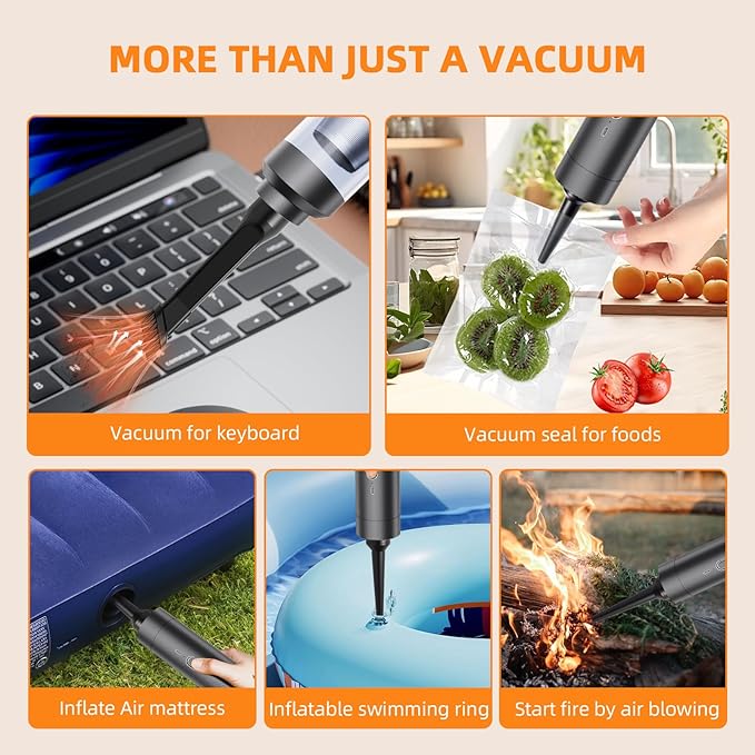 AILEWING Car Vacuum Portable Cordless 19000Pa Powerful Suction, 4-in-1 Mini Vacuum Cleaner Rechargeable Type-C, Wireless Handheld Vacuum for Car, Office Desk & Home
