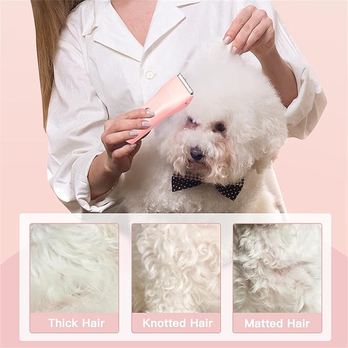 Founouly Dog Cat Home Hair Clipper Portable Electric Pet Grooming Kits,Pink,TS006