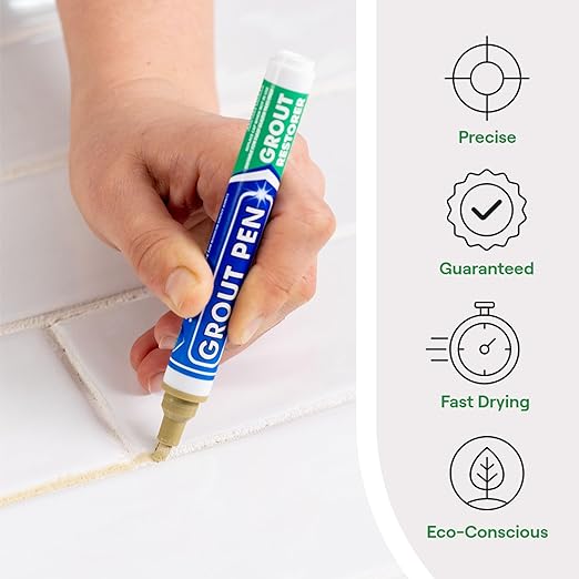 Grout Pen Beige Tile Paint Marker: Waterproof Grout Paint, Tile Grout Colorant and Sealer Pen - Beige, Narrow 5mm Tip (7mL) - 3 Pack