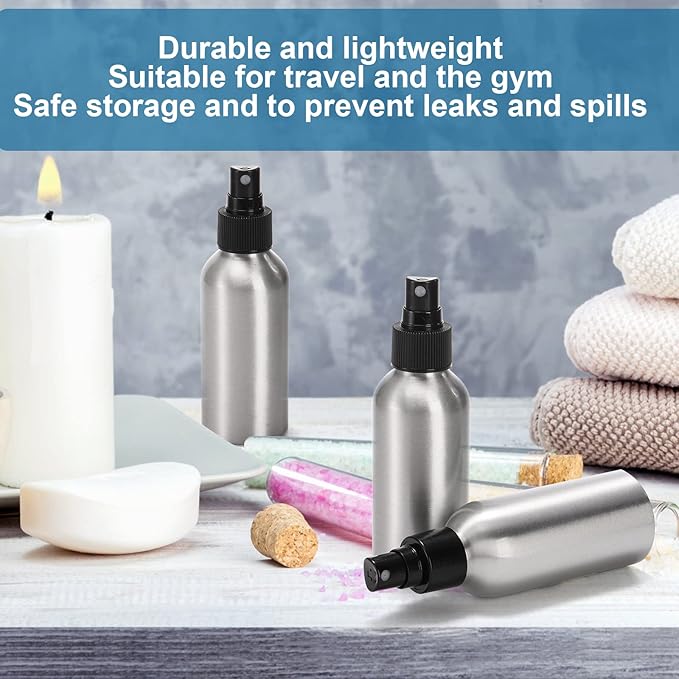 Youeon 12 Pack 4 Oz Fine Mist Spray Bottles, Reusable Aluminum Empty Spray Bottles, Small Refillable Bottle for Travel, Cosmetic, Perfume, Toner, Essential Oil Storage, Leak Proof