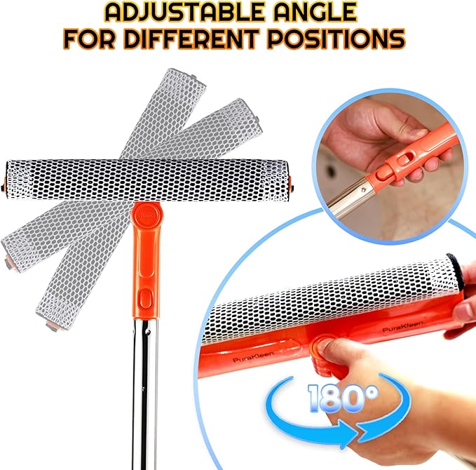 PuraKleen Window Squeegee, 62” Super Long Stainless Steel Pole, Mirror Cleaner Tool, Extendable Squeegee for Window Cleaning Fit High Up Area,Shower Door and Tiles