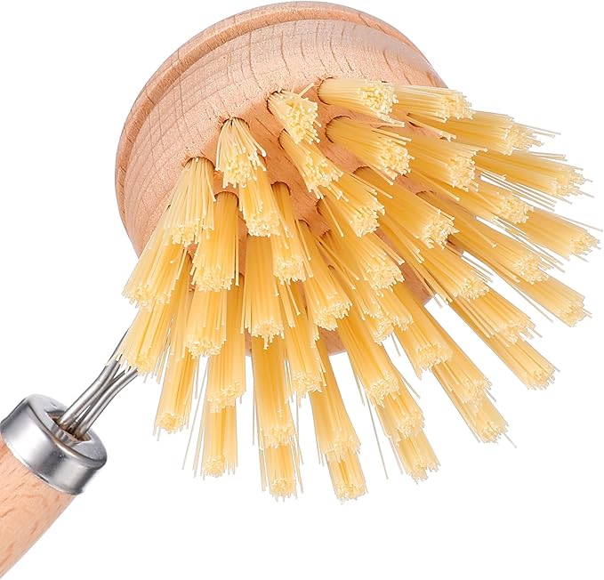10 Pack Fiber Bristle 2-Inch All-Purpose Kitchen Dish Scrub Brush with Beechwood Handle - Dish Brush with Hooked Handle for Pots, Pans, and Kitchen Utensils - Made in Germany