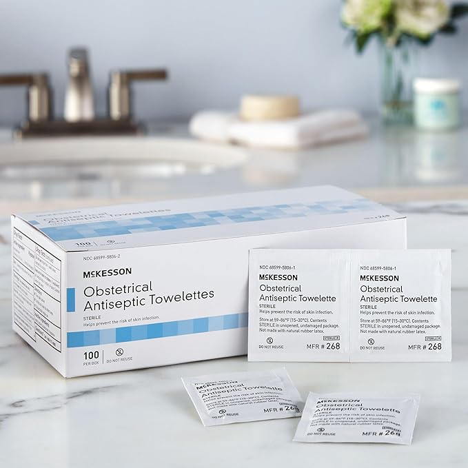 McKesson Obstetrical Antiseptic Towelettes Wipes, Sterile, Individual Packet, Clean Scent, 100 Count, 10 Packs, 1000 Total