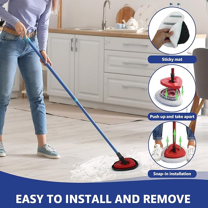 High-PQ Flat Mop Head Replacements, Microfiber Mopping Pads Refills, 10-Pack Spin Mop Pads + 1 Plastic Pad &1 Scrape for Floor, Wall & Ceiling Cleaning - Fits EasyWring & RinseClean Systems