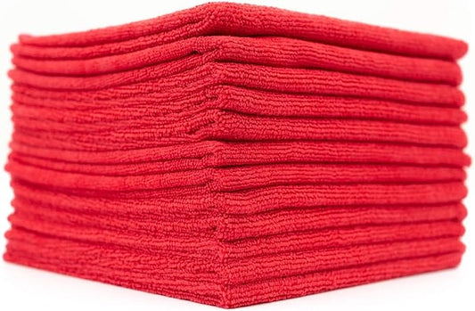 The Rag Company - All-Purpose Microfiber Terry Cleaning Towels - Commercial Grade, Highly Absorbent, Lint-Free, Streak-Free, Kitchens, Bathrooms, Offices, 300gsm, 16in x 16in, Red (12-Pack)