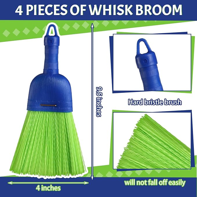 Domensi 4 Pcs Whisk Broom Poly Fiber Handheld Brush Hand Brush Outdoor Car Broom with Hang Hole for Cleaning Inddoor Porches Floors Decks Driveways Dirt Dust