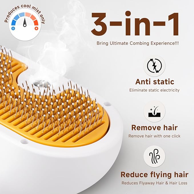 VVWVVW Pet Steam Brush for Dog & Cat – 3-in-1 Spray Hair Removal Comb – Steam for Shedding & Grooming – Water Brush for Long & Short Haired Pets – Spritz Defur Comb