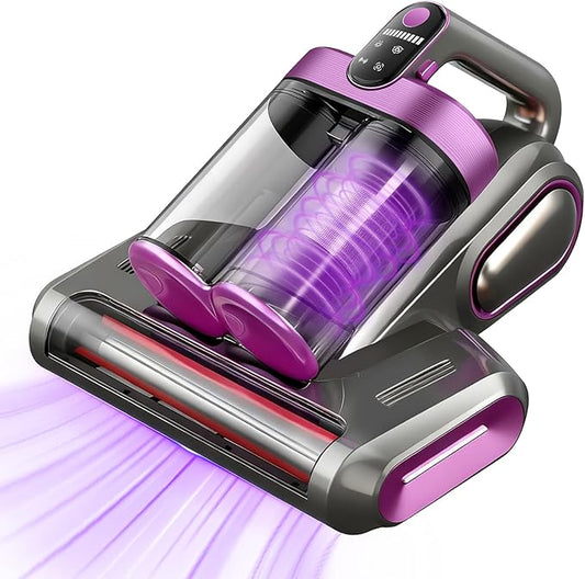 SRGARH Cordless Mattress Vacuum Cleaner, 16kpa Bed Vacuum Cleaner with 253.7nm Uv-C Light & Ultrasonic Tech Dual Bins for Dust & Widen Suction Port 120w for Bed Sofa & Pet Hair(Purple)
