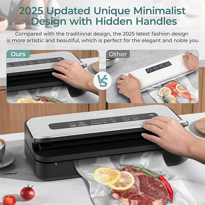 Vacuum Sealer, 90Kpa Food Vacuum Sealer Machine Built-in Cutter & Bag Storage, Food Preservation Dry/Moist/Liquid Mode, Handle Locked Design