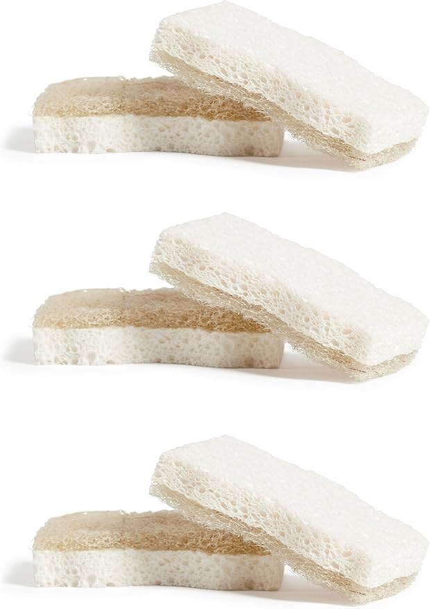 Grove Co. Sponges, Natural Coconut Scrubber Kitchen Sponge, Dual-Sided, Non-Scratch, Super Absorbent Plant-Based Cellulose with Coconut Husk Scourer, Household Cleaning Essentials, 6 Pack