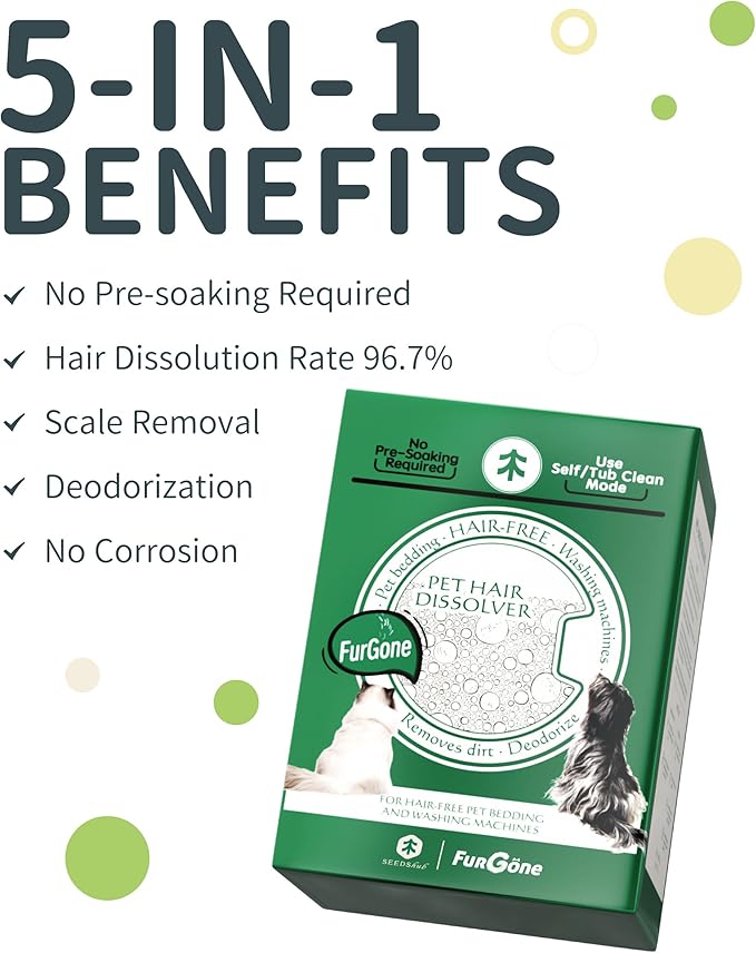 FurGone by Seedshub Pet Hair Dissolver Washing Machine Cleaner Powder, 12 Months Supply, Dog Cat Fur, Stains & Odors Remover for Laundry, Pet-Friendly, Deep Cleaning for HE Top & Front Load,12 Sachets