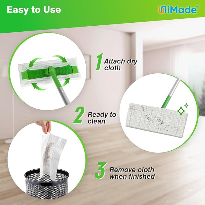 UNIMADE Dry Sweeping Cloths, 52 Count Mop Refill Compatible with Swiffer Sweeper - Disposable Duster Refills Mops for Cleaning Hardwood Floor Dust