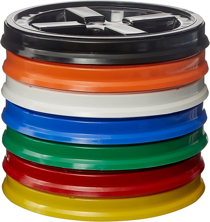 Gamma Seal Lids for 3.5, 5, 6 and 7 Gallon Buckets – Combo of 7 colors – Food Grade BPA Free Reusable Lids, Made in USA