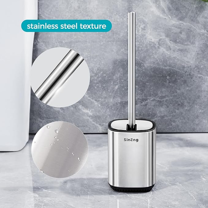 Toilet Brush and Holder Set Toilet Bowl Brush Stainless Steel Automatic Toilet Bowl Cleaner Brush with Durable Bristle Head Toilet Cleaning Brush for Bathroom 2 Pack Set SS