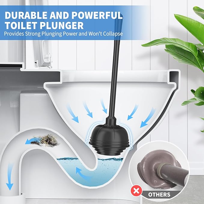 uptronic Toilet Plunger and Brush, Bowl Brush and Heavy Duty Toilet Plunger Set with Holder, 2-in-1 Bathroom Cleaning Combo with Modern Caddy Stand for for 5.7-inch Toilet Drain Bathroom Cleaning
