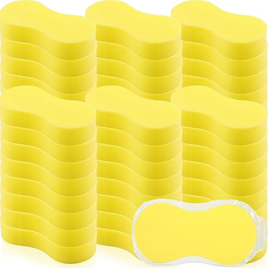 Vesici 48 Pack Large Sponges Bulk Multi-Purpose Extra Large Sponge for Washing Cars Field Day Water Games Household Cleaning Car Boat Bike Kitchen Bathroom Vacuum Compressed Packing (Bright Yellow)