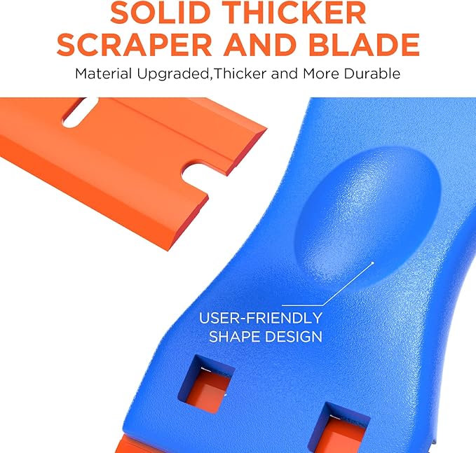Plastic Razor Blades Scraper Tool - 2 Pack Wall Paint Remover with 100 Pcs Plastic Blades Kit No Scratch Car Window Glass Wood Sticker Removal Floor Stove Kitchen Vinyl Adhesive Decal Tape Cleanings