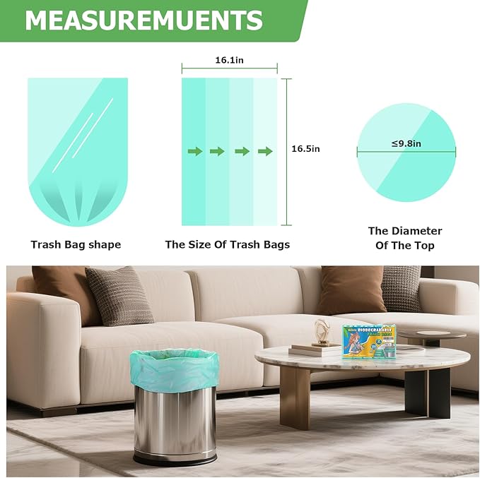1.2 Gallon Small Biodegradable Trash Bags - Green Mini Garbage Bags (Fit 1-1.3 Gallon) 5 Liter 100 Count Unscented Compostable Tiny Little Waste Basket Kitchen Office Bathroom Liner Heihaily
