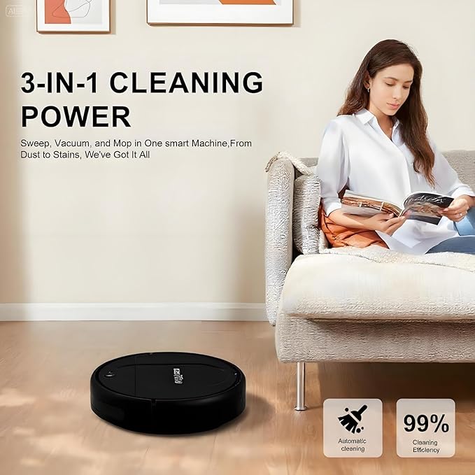 3-in-1 Robot Vacuum and Mop | 4500Pa Suction, Tangle-Free Brush, 120 Min Runtime for Whole-Home Cleaning, Ultra-Slim, Low Noise, Smart Navigation, Ideal for Pet Hair & Hard Floors (Black)