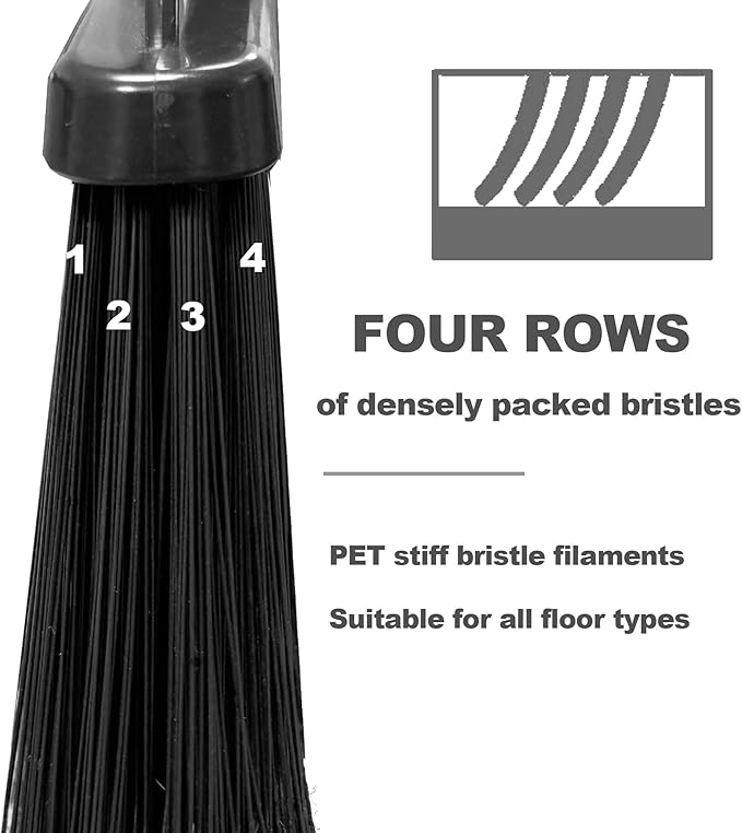Xifando Four-Section Rod Long-Handled Broom,Heavy-Duty Broom, Angle Broom for Outdoor/Indoor（Black）
