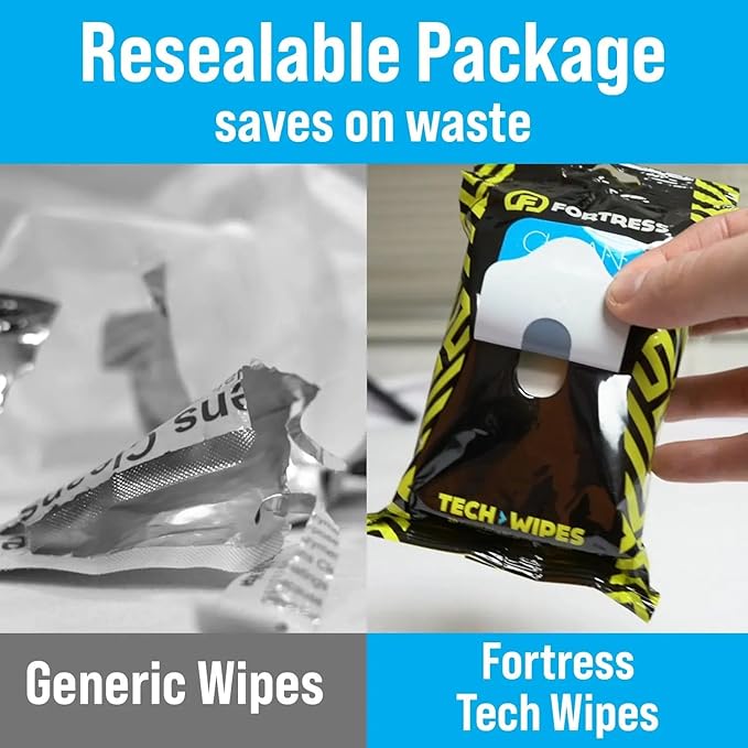 Fortress Electronic Wipes (25 ct, Pack of 3) To-Go Tech Wipes for Screens, Phones, Keyboards, TV Monitors, Computer Screens, and More [Travel Size] Skin-Safe