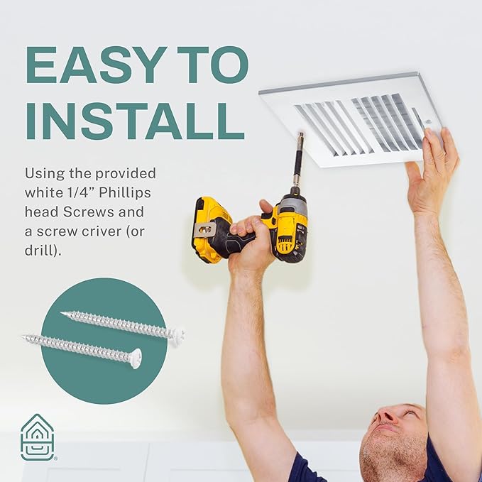 Ceiling Register - Air Vent Covers for Home Ceiling or Wall - 14x6 Inch (Duct Opening) 2-Way White Grille Register Cover with Adjustable Damper for HVAC Heat and Cold Air Conditioner