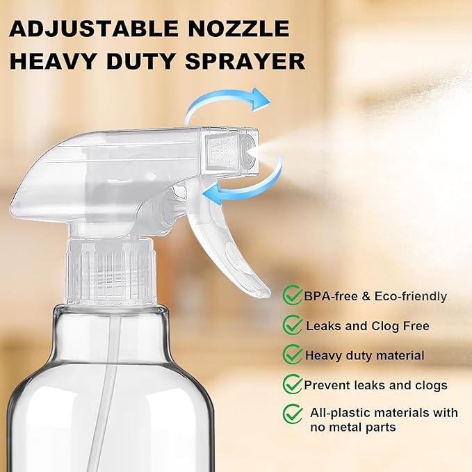 Glass Spray Bottles with Silicone Sleeve 16.9oz 2 Pack Empty Spray Bottle for Hair Mist/Stream Spraying for Cleaning Solutions, Plants, Essential Oils (clear-sblue&yellow)