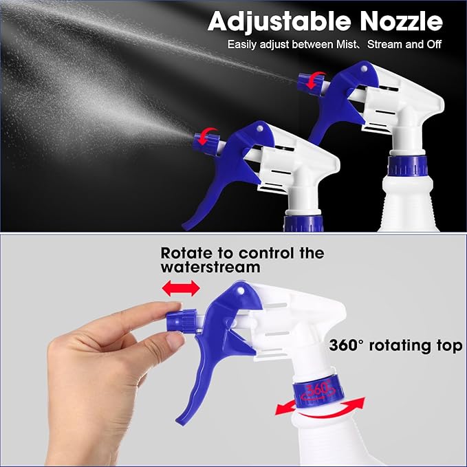 Rtteri 24 Pcs 16 Oz Plastic Spray Bottle for Cleaning Solutions Bulk Empty and Reusable Leak Proof Spraying Bottles for Cleaning, Water, Auto Details, Commercial, Bathroom(Blue, Black, White)