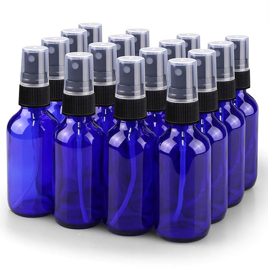 Wedama Spray Bottle, 2 oz Fine Mist Glass Spray Bottles, Little Refillable Liquid Containers for Watering Flowers Cleaning (16 Pack, Blue)