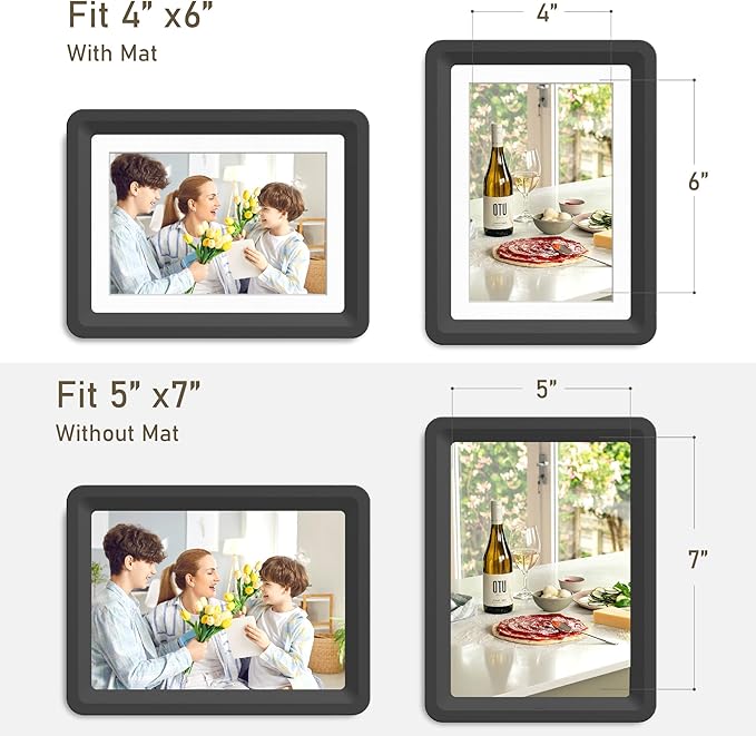 6-Pack 5x7 Picture Frame or 4x6 with Mat – Shatterproof Plastic Picture Frames for Family, Nursery & Playroom, Wall & Tabletop Frame for Home or Office, Safe Lightweight Design, Midnight Elegance