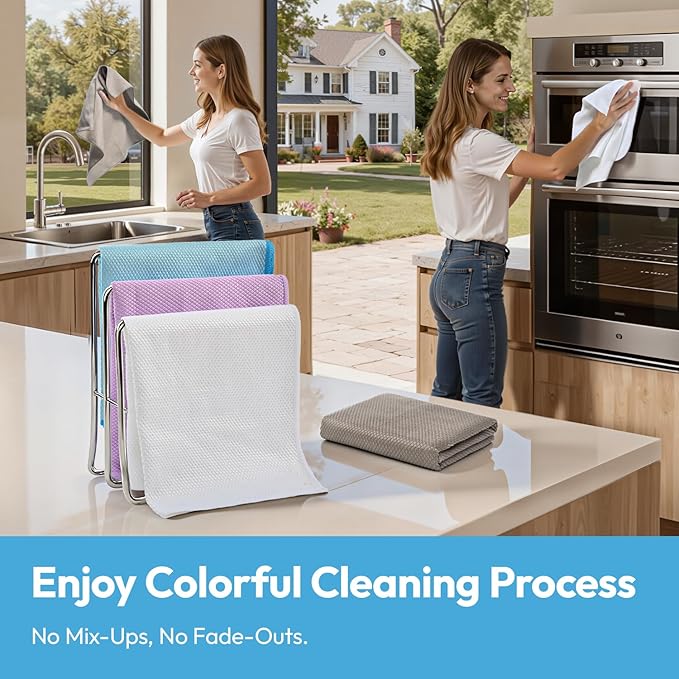 Nanoscale Microfiber Cloths 15.55”x 15.55”, Glass Window Mirror Stainless Steel Car Cleaning, Streak-Free, Lint-Free, Super Thick & Absorbent, Reusable, 6 Pack (White/Gray)