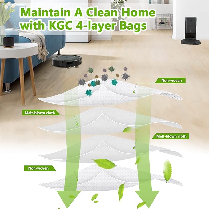 KGC 10 Pack Vacuum Bags Compatible with iRobot Roomba Vacuum Bags i & s & j Series, Replacement for iRobot Roomba i1+ i3+(3550) i4+ i6+ j6+ i7+ i7Plus j7+(7550) i8+ s9+ Vacuum Bags