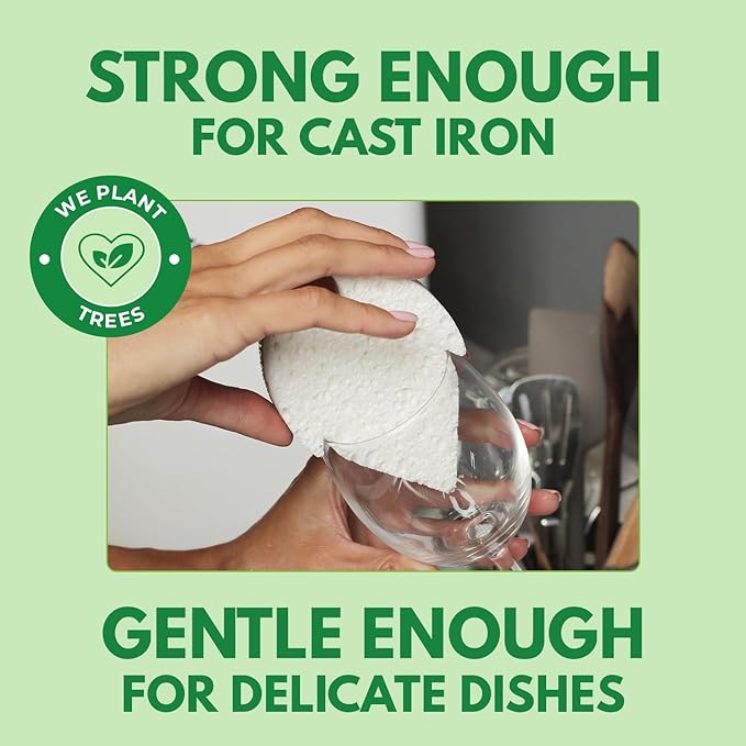 AIRNEX Natural Kitchen Sponges (6 Pack) - Biodegradable Cellulose & Coconut Scrubber Dish Sponge for Kitchen - Eco-Friendly, Non Scratch, Compostable, Non Toxic Leaf Shaped Natural Sponges for Dishes