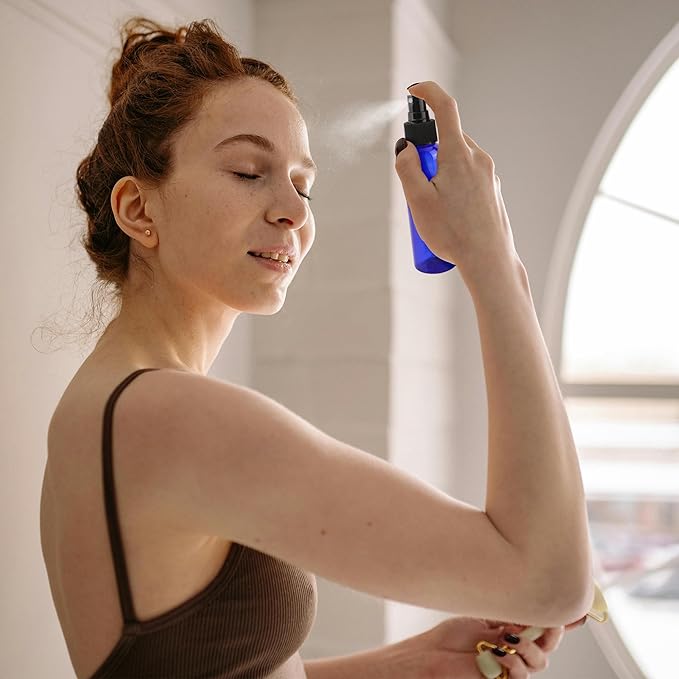 36 Pack Blue Small Spray Bottles 4 oz/120 ml Plastic Spray Bottles, Fine Mist Empty Small Travel Spray Bottle, Refillable Mini Sprayer Empty Bottle Bulk with 10 Funnels and 10 Labels