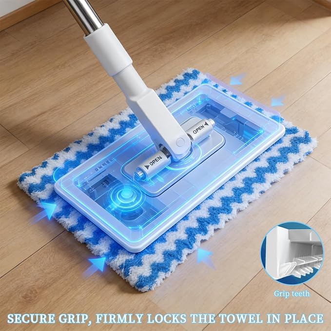 Snap Grip Mini Mop,Gap Cleaner with No-Touch Pad Change, Extendable Retractable Flat Mop for Under Couch/Bed, 360° Swivel Head Hard to Reach Corner Duster, Includes 5 Washable Microfiber Pads