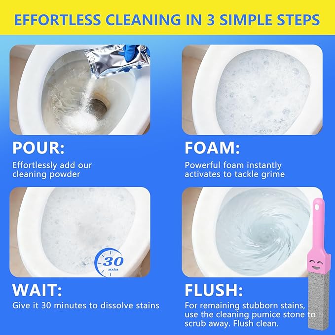 MineeCozee Foaming Toilet Bowl Cleaner Powder: Self-Activating Foam Toilet Cleaner for Deep Cleaning - Stain Remover for Bathroom