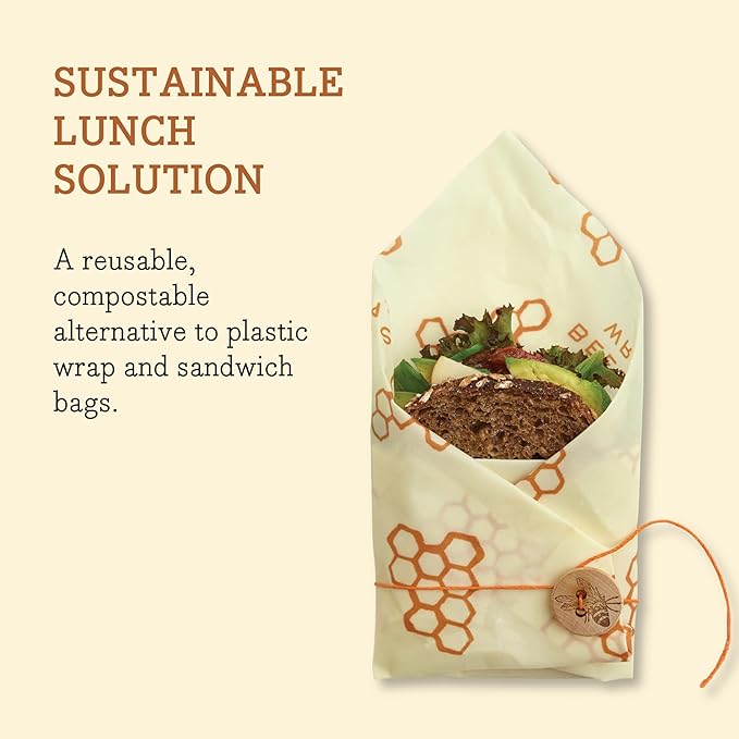 Bee's Wrap Beeswax Wraps for Food - Honeycomb Sandwich Wrap - Made in USA Reusable Bread Bags - Organic & Eco-Friendly Alternative to Aluminum Foil, Sandwich Bags & Plastic Wrap