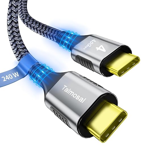 Talmosal 240W for Thunderbolt 4 Cable 6.6 ft, Support 8K@60Hz, 4K@144Hz 40Gbps/240W PD Charging for iPhone 17, USB4, Mac mini M4 / M4 Pro, MacBook Pro, Docking, eGPU, SSD, Surface Pro