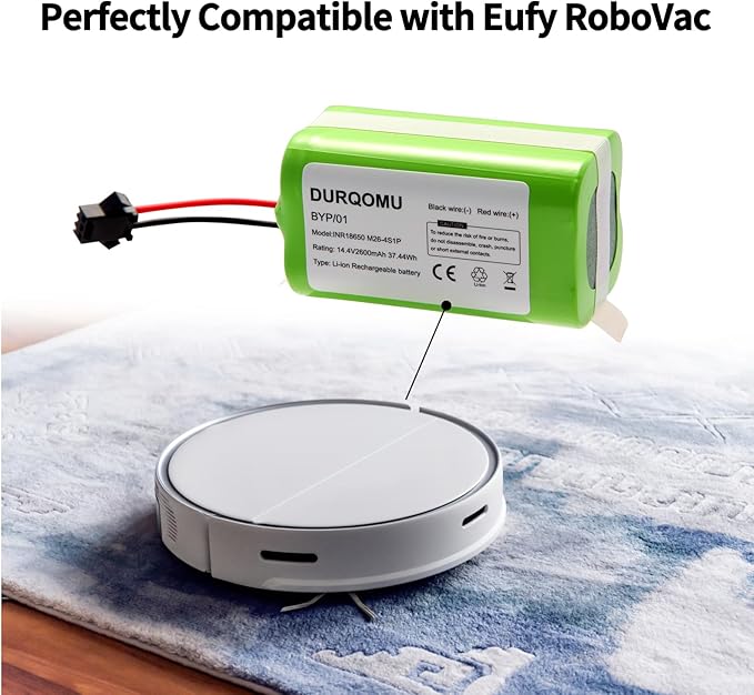 Durqomu 14.4V 2600mAh Li-ion Battery Replacement Compatible with X500 Eufy Robovac 11S MAX 12 15C 15T MAX 25C 30C G10 Hybrid G20 G30 G35 Edge R450 R500 and Ecovacs Deebot N79 N79S DN622