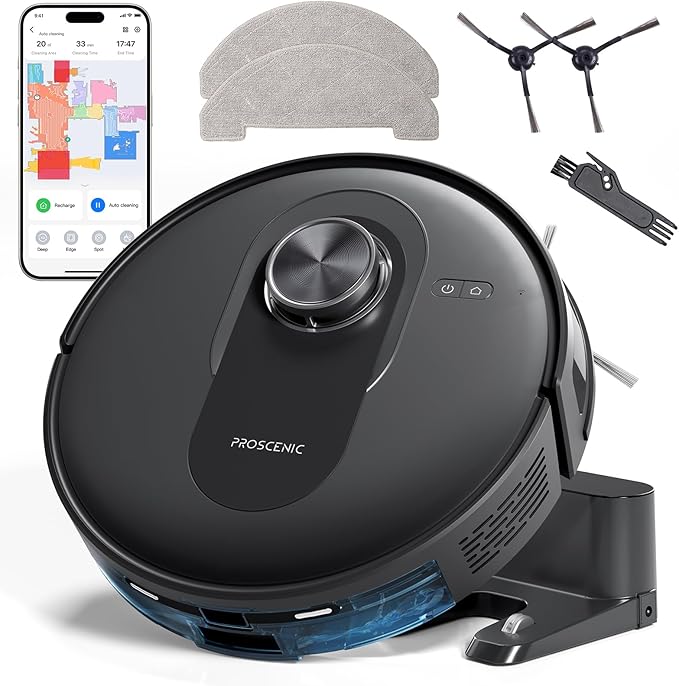 Proscenic Q8 Robot Vacuum Cleaner with Mop, Ultra Strong 6000Pa Robotic Vacuum with Lidar Navigation, 5 Real-Time Mapping, WiFi/Alexa/APP Remote Control Robot Hoover for Floor Carpet Pet Hair