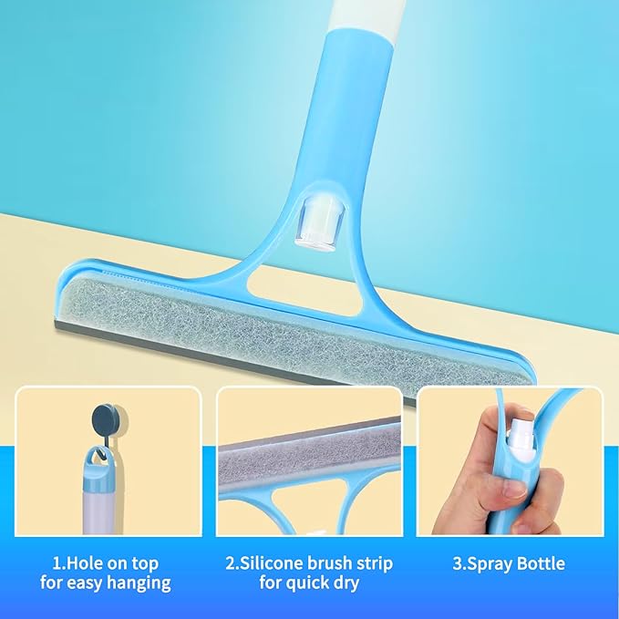 3-in-1 Window Cleaning Scraper Set, Multi-Functional Spray Glass Scraper Cleaning Tool with Window Cloth and Hook, Suitable for Glass Doors/Windows, Mirror Scrapers, and Brushes