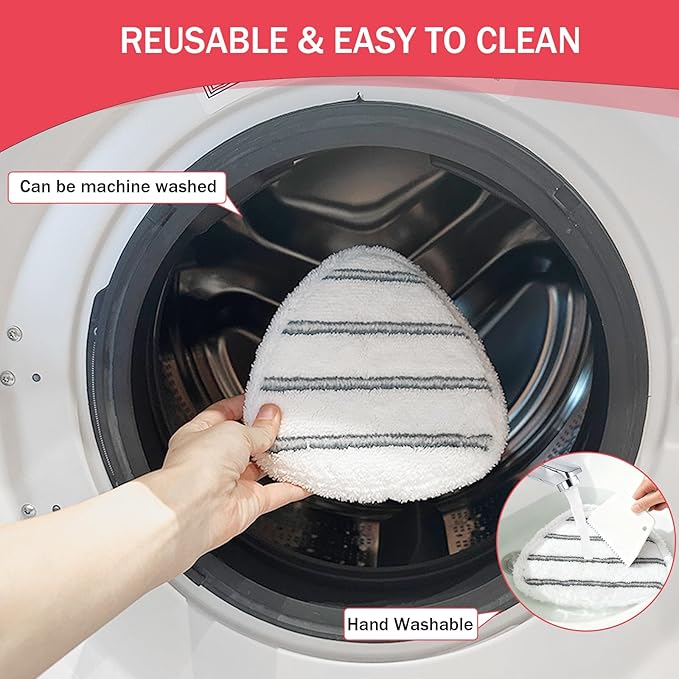 Triangule Flat Mop Replacement Pads, Spin Mop Pad Replacement, 6 Pack Mop Refill Pads, 1 Mop Base and 1 Scraper for Cleaning Floor, Wall, Ceiling, Easy to Replace