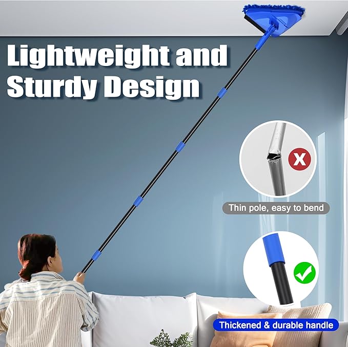 Dolanx Wall Mop Cleaner Long Handle 80 inches, 180° Folding Ceiling Washer Scrubber and Squeegee, Triangle Baseboard Cleaning Tool Duster with 6 Microfiber Chenille Pads for Painted Walls Window Floor