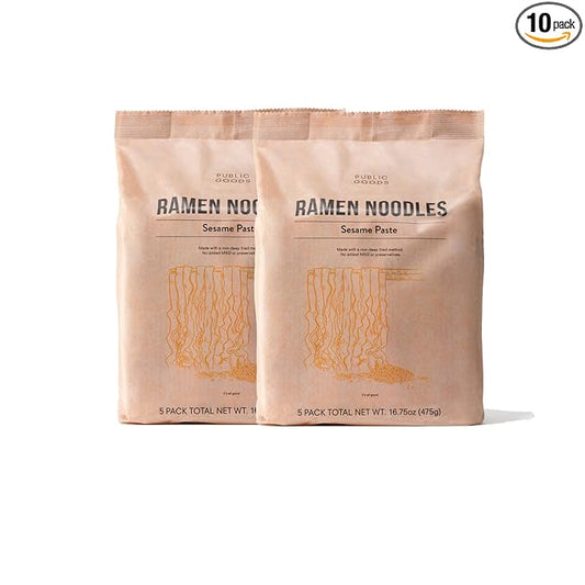 Public Goods Ramen Noodles | Brothless Vegan & Vegetarian Instant Ramen | Healthy, High Protein Asian Noodle | Preservative Free | No Added MSG | Sesame Paste (10 Pack)